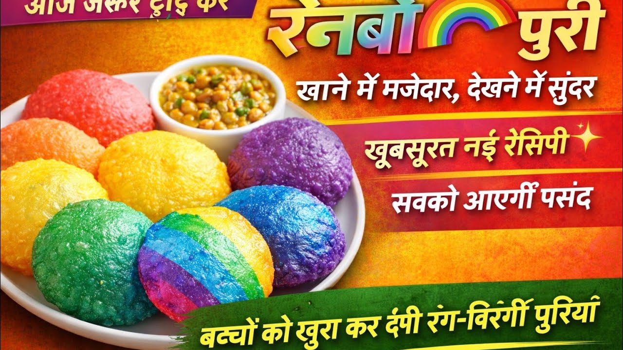 रैनबो🌈 🍪 पूरी रेसिपी | Rainbow 🌈 🍪Puri | Colorful Poori Recipe