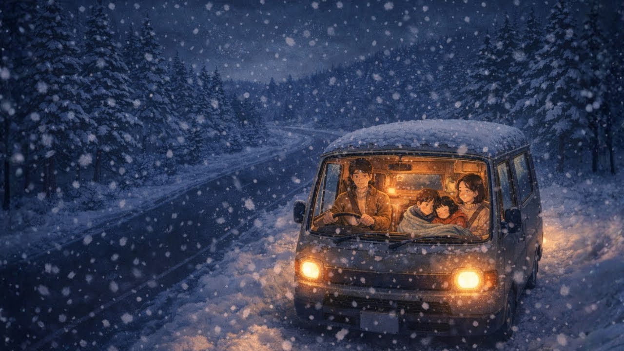 Overnight in Our Little Car During a Snowstorm — Family Moments That Warm the Heart | Ghibli Style
