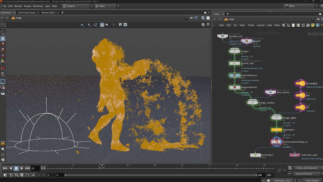 Как визуализировать симуляцию песка с помощью Karma, используя рабочий процесс Solaris.