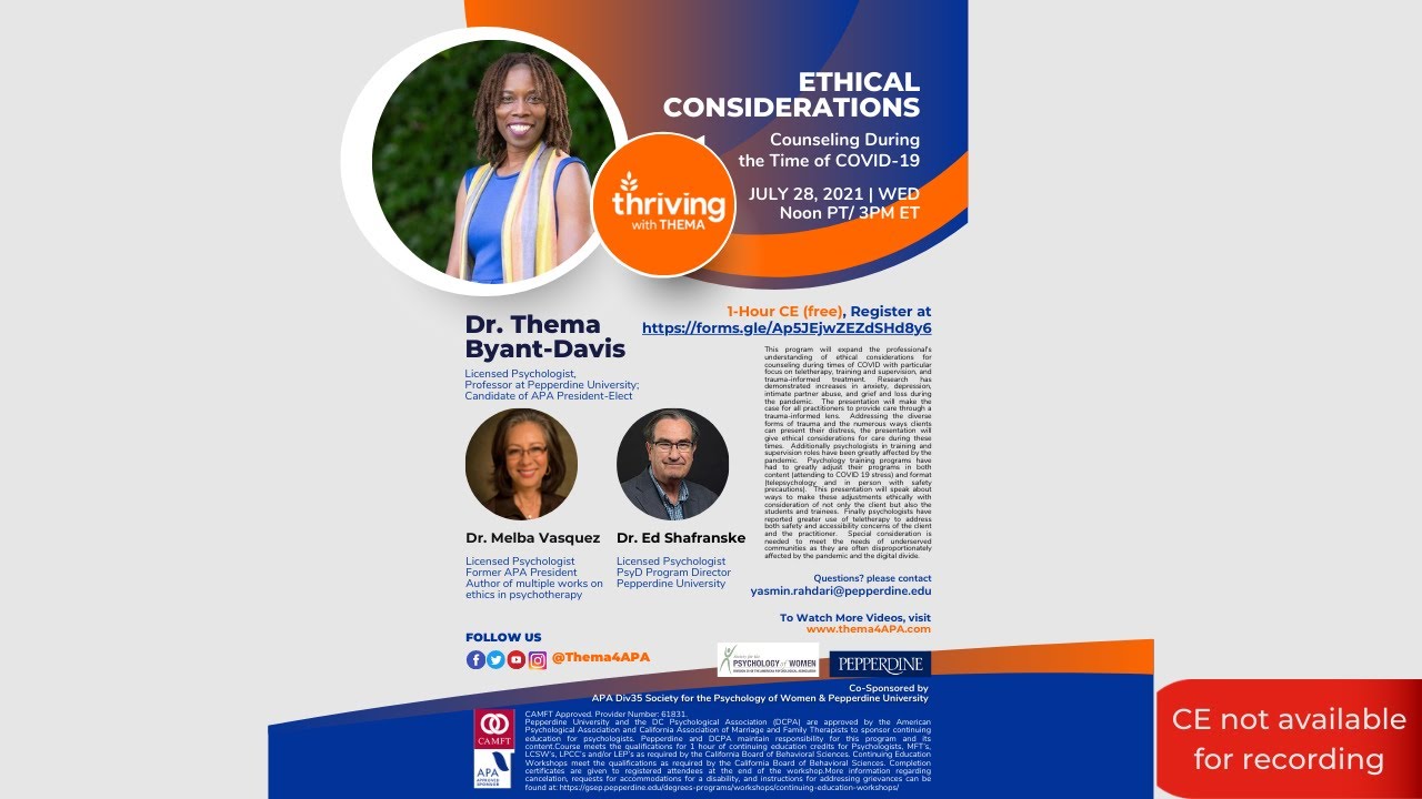 Ethical Considerations for Counseling During Times of COVID