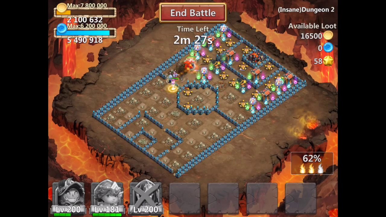 Castle Clash Insane  2-1 // 3 FLAMES WITH ONLY 3 HEROES