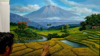 CARA MELUKIS  MENGGAMBAR PEMANDANGAN SAWAH PADI / HOW TO PAINT A RICE FIELD LANDSCAPE BY DANDAN SA