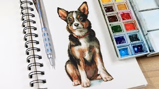 Watercolor painting process | How to paint a realistic dog