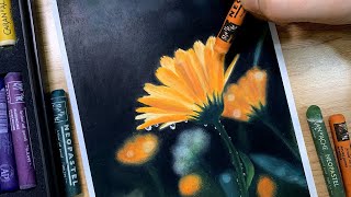 오일파스텔 그림/오렌지 색 꽃 그리기/Orange Color Flower Drawing/Oil Pastel Drawing