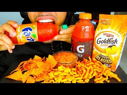 asmr-orange-foods-edible-fanta-soda-bottle-gummy-gatorade-doritos-cheetos-popping-boba-eating-jerry