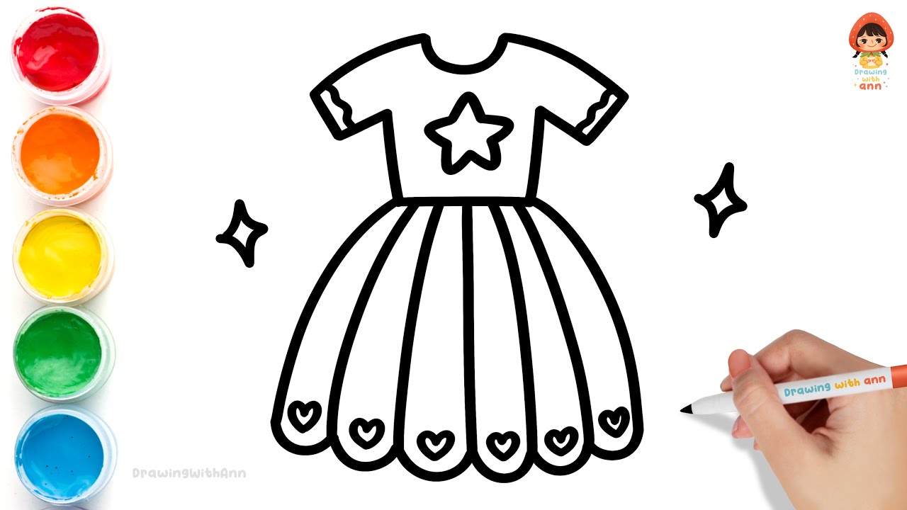 Drawing and Coloring Cute Girl Rainbow Dress | Easy Drawing Coloring Painting for Kids and Todllers