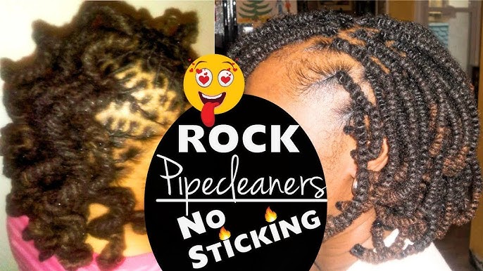Pipe cleaner curls before and after. GrizzleRocsLocs on