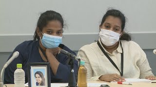 スリランカ女性死亡で遺族会見 「誰が責任」声震わせ