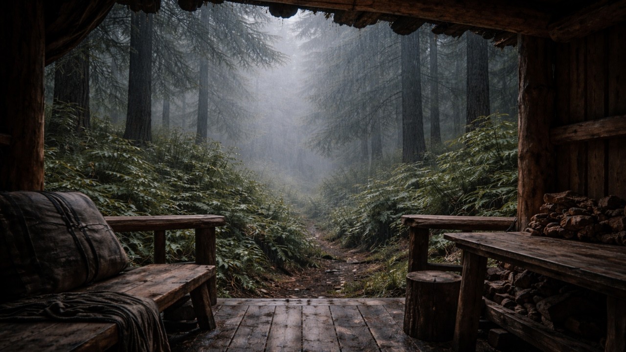 Rain Under Forest Shelter | Calm Relaxation (1 Hour)