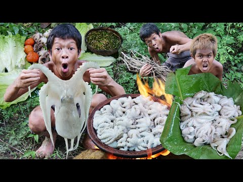 Primitive Technology - Kmeng Prey - Cooking Octopus - So Eating Delicious