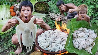 Primitive Technology - Kmeng Prey - Cooking Octopus - So Eating Delicious