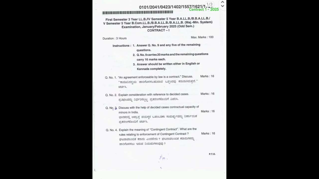 contract 1 2025 kslu  question paper - CredenceLaw - 7019560214 