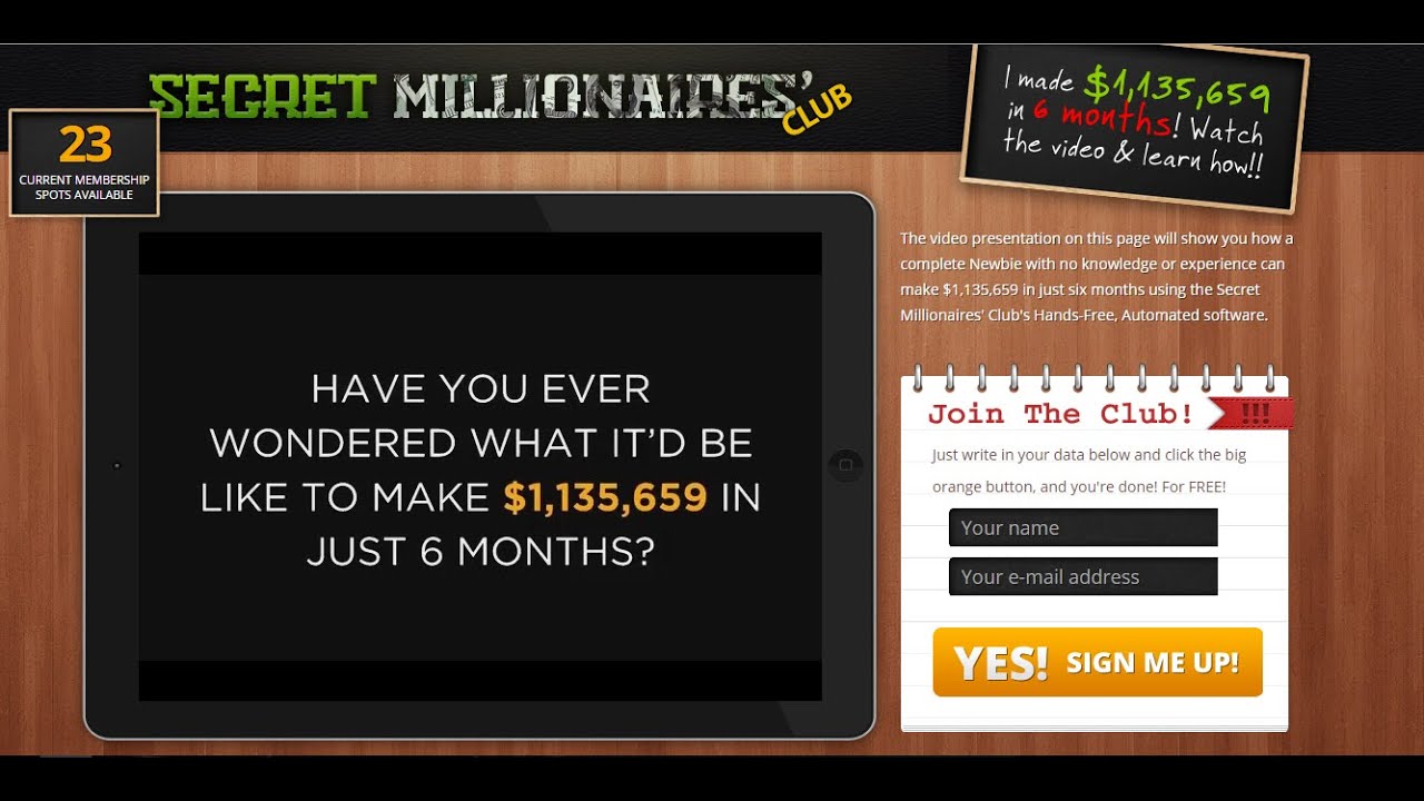 Secret Millionaire's Club Scam Review, First Scam 2016