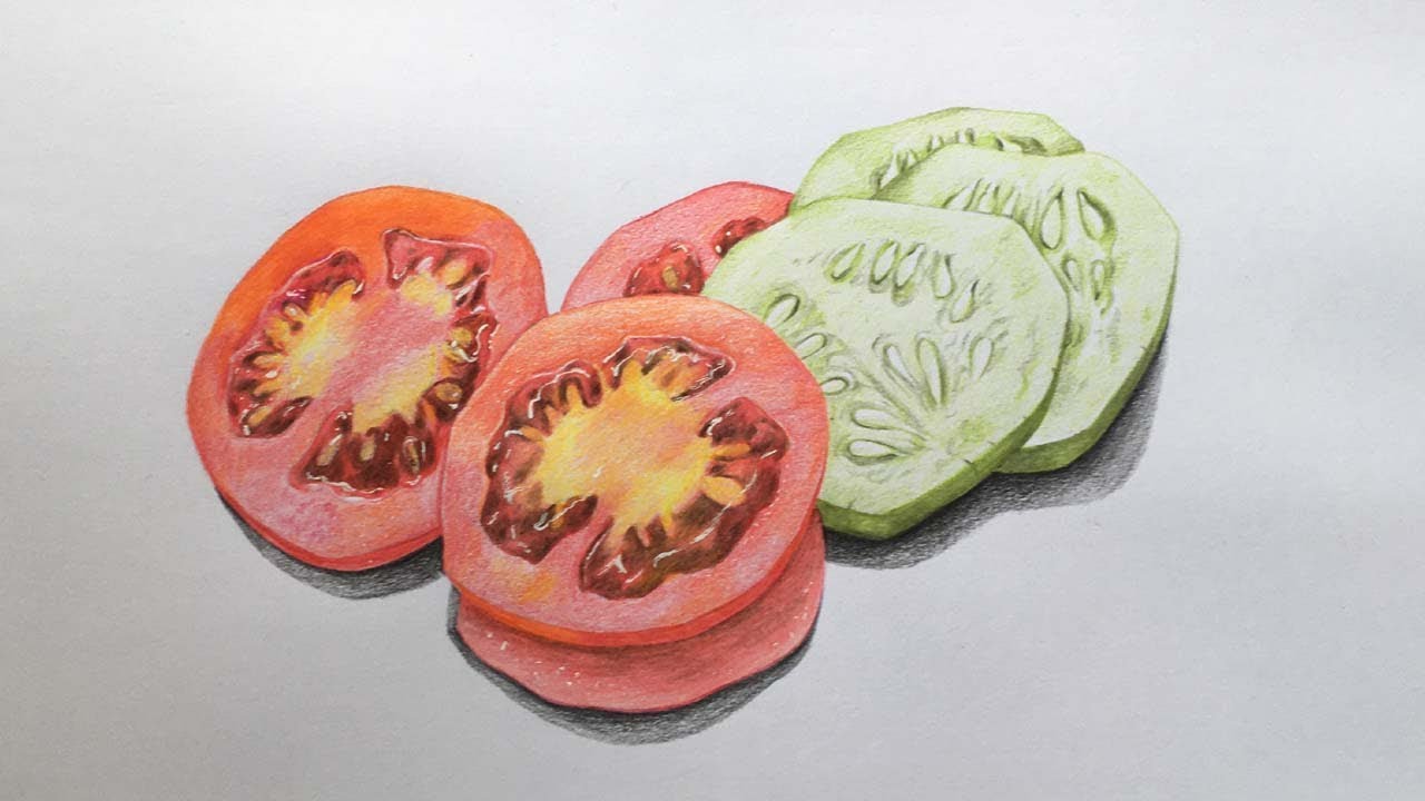 Salad Drawing in Color Pencils Vegetables Drawing YouTube