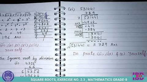 SQUARE ROOTS, EXERCISE NO  2.3 , MATHEMATICS GRADE-8