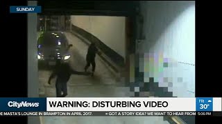 Disturbing footage of a shooting in downtown underground parking ramp
has been released by cops the hopes locating “three extremely
dangerous individ...