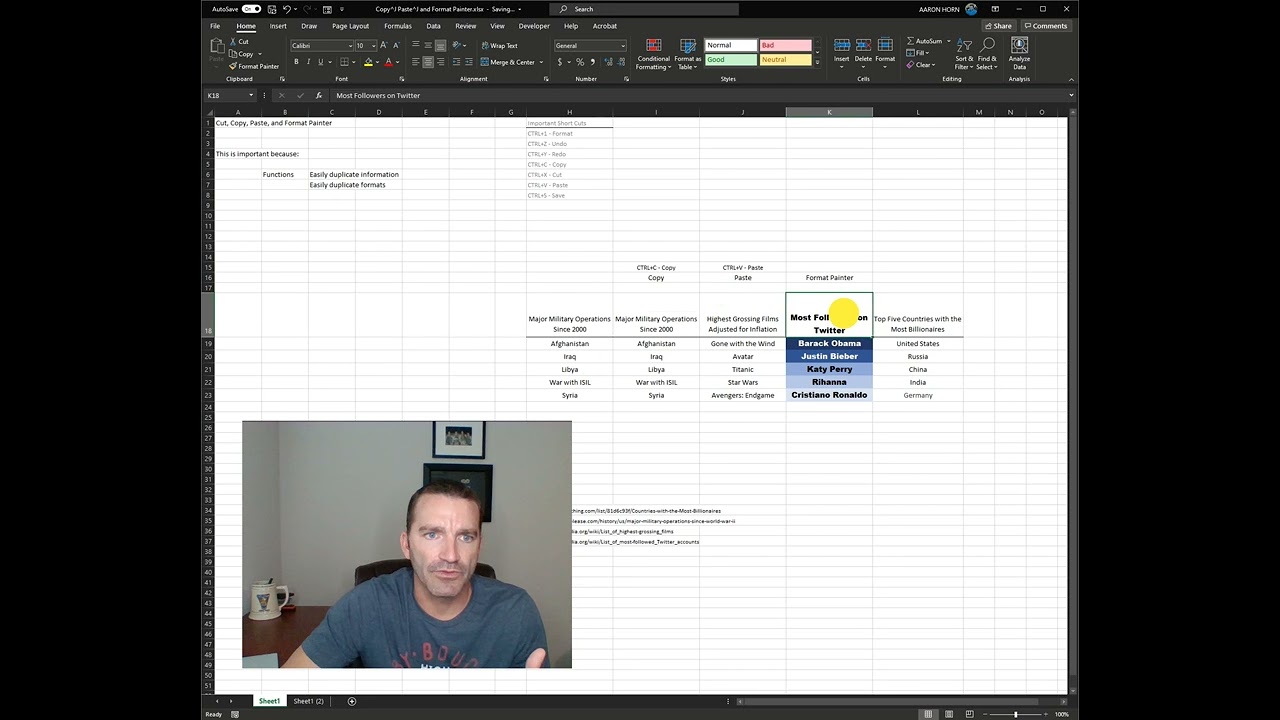Cut, copy, paste, and format painter
