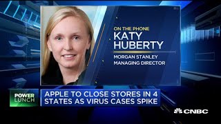 Katy huberty, morgan stanley tech analyst, joins 'power lunch' to
discuss apple's decision close stores in four states as coronavirus
cases spike there. s...