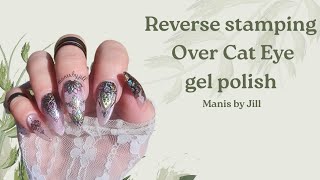 Cat Eye gel/reverse stamping/nail stamping/full cover tips 