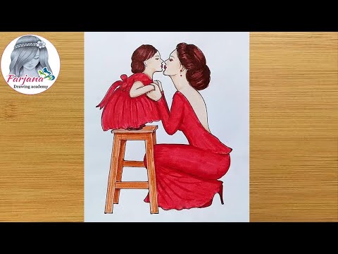 How to draw Mother and daughter love❤️ - step by step || Mother's Day Drawing || Art video