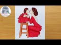 How to draw Mother and daughter love❤️ - step by step || Art video