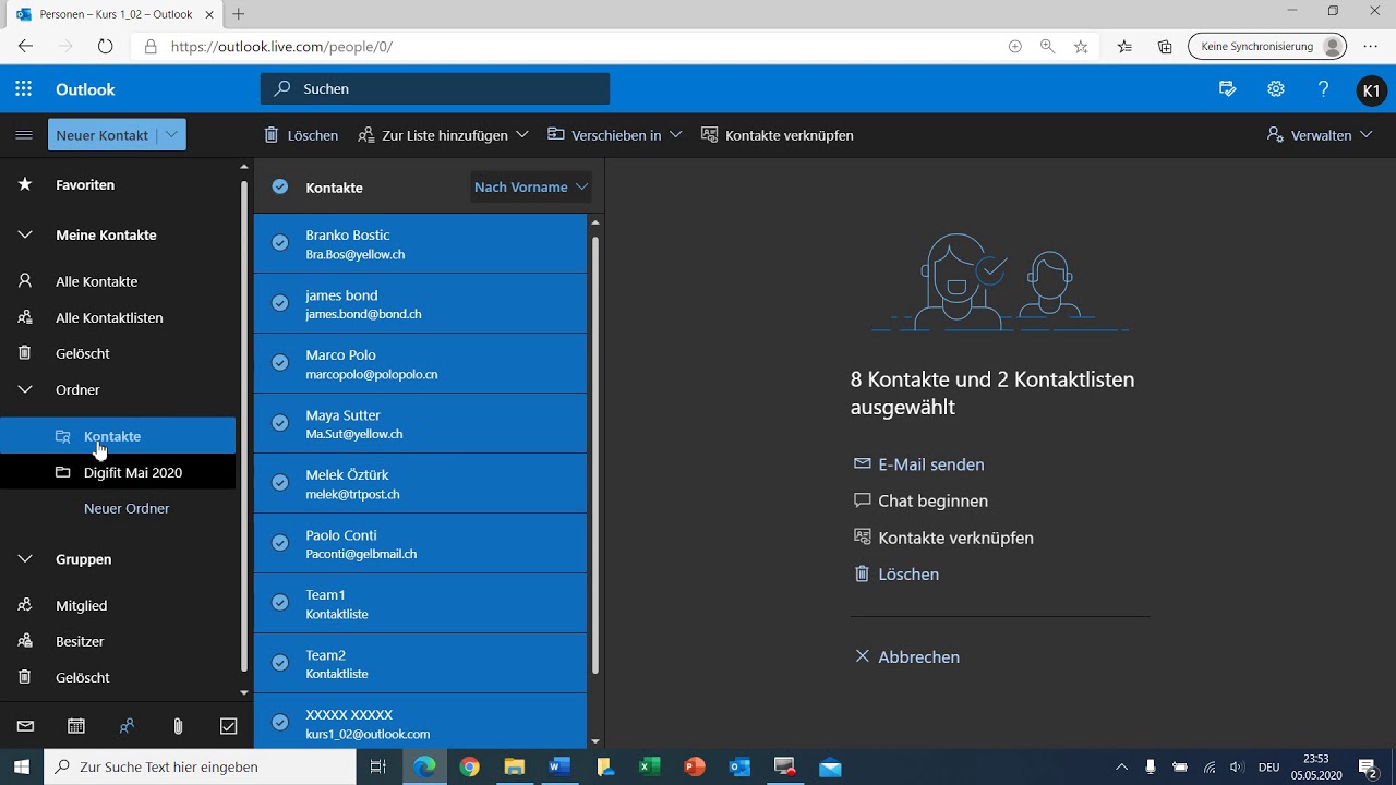 New 10 Microsoft 365, Office 365, Outlook, Kontakte, neuen Ordner erstellen, Kontakte verschieben