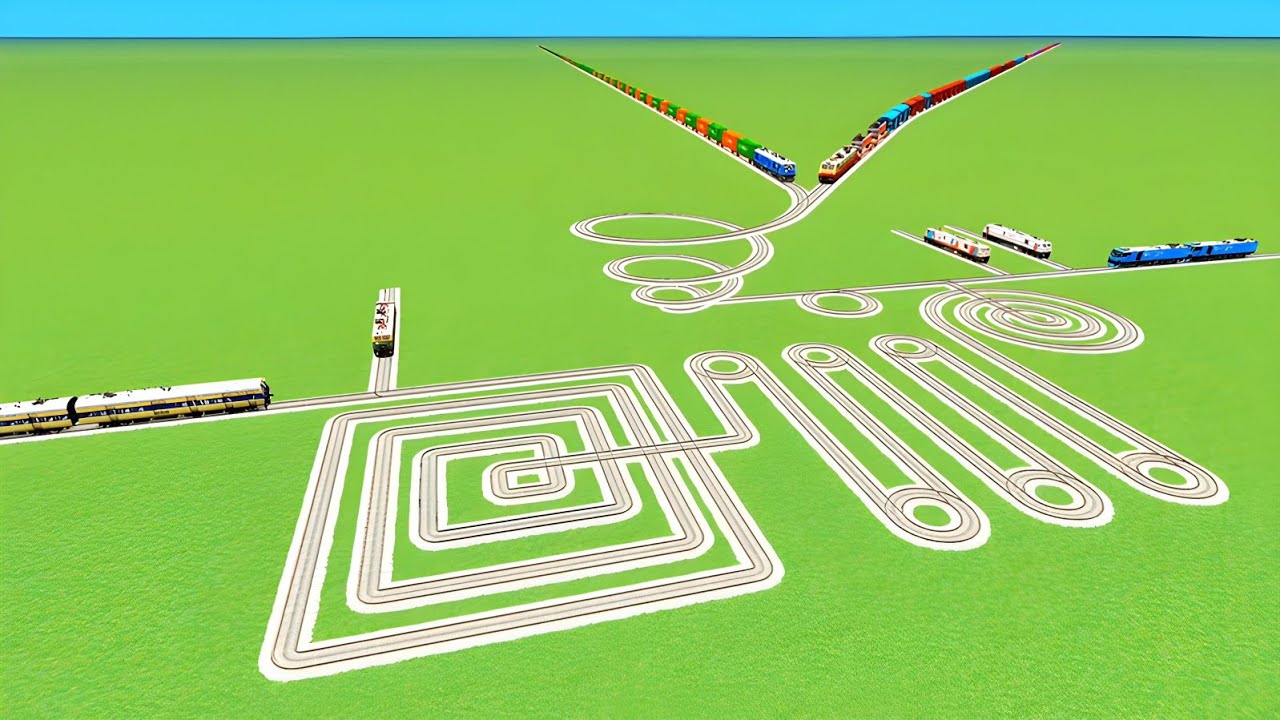 💝TRAINS CROSSING SAME TRACKS FACE TO FACE CIRCLE RISKY BUMP🙉RAILROAD RAILWORK BEANG