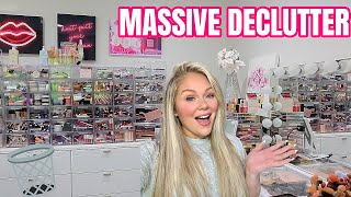 MASSIVE MAKEUP DECLUTTER &amp; ORGANIZATION 2023 😱 GETTING RID OF ALL MY MAKEUP | KELLY STRACK