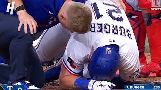 Jake Burger Takes a 95.1 MPH Sinker to the Wrist!