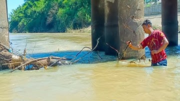 Removing Trash In River Clogs Bridge Pillars
