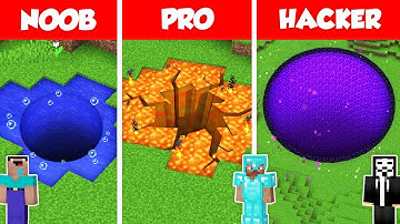 TUNNEL PIT HOLE BASE HOUSE BUILD CHALLENGE - NOOB vs PRO vs HACKER / Minecraft Battle Animation