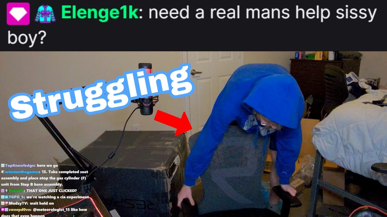 Boyfailure catboy struggles to assemble gaming chair for an hour
