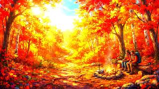 Autumn Forest Jazz & Lofi 🍂 Cozy Beats with Falling Leaves | 3.5 Hours for Study (No Ads)