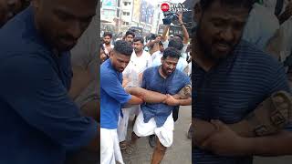 YC workers protest by putting up posters of KB Ganesh Kumar at KSRTC Central Bus Terminal T'puram.
