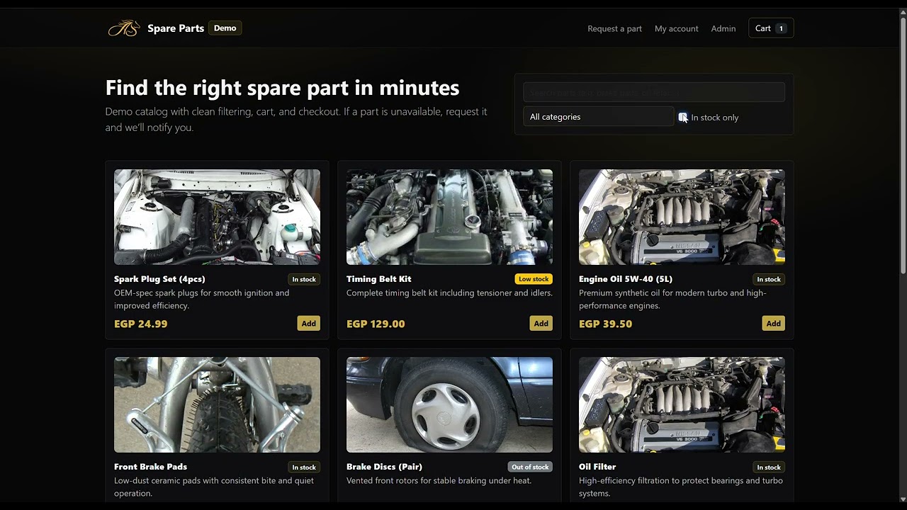 Cars Spare Parts Website