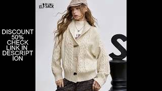 Elfsack 2025 Winter New Arrivals Casual Vintage Irregular On Lapel Knit Sweater For Woman