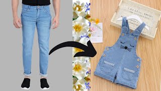 How to make baby jumpsuit/ reuse old jeans/ baby dress cutting and stitching// #newbornbabyromper