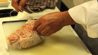 Chef al meyer demos how to make a turkey breast truss with brine,
mirepoix, bay leaf, herb & lemon. view more video demos, find recipes,
and get meyer's...