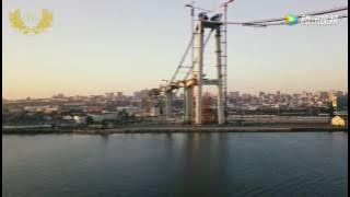 Aerial view of Maputo-Katembe Bridge construction site on 2017.07