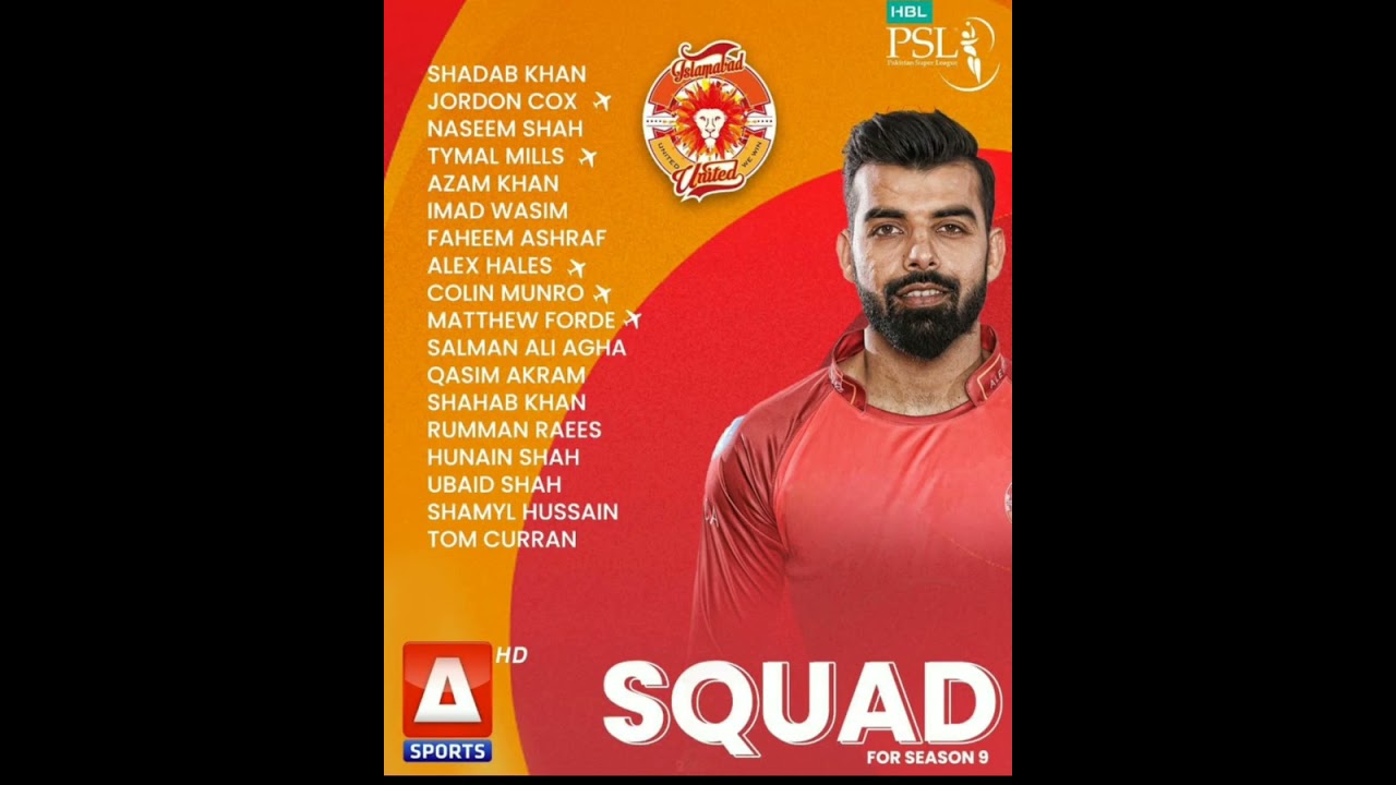 Islamabad United squad for PSL 2024 | Pakistan Super League 2024 | Islamabad United Squad PSL 2024