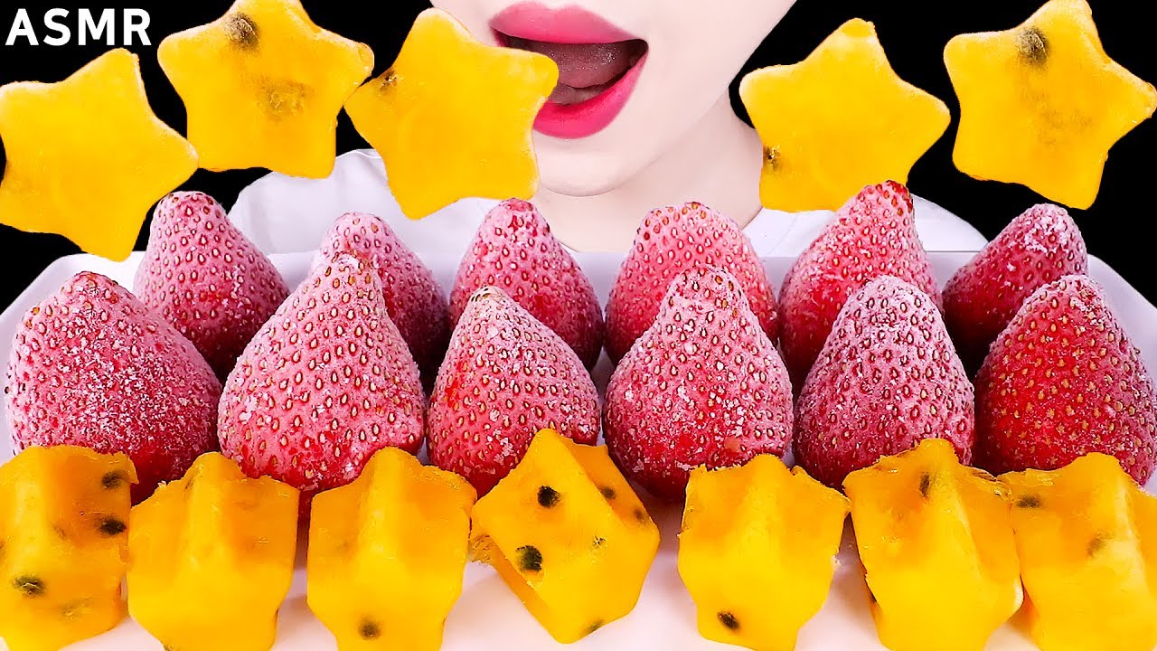 ASMR FROZEN FRUITS, STRAWBERRY, MANGO, PASSION FRUITS 얼린과일, 딸기, 망고, 패션후르츠 EATING SOUNDS MUKBANG 과일먹방