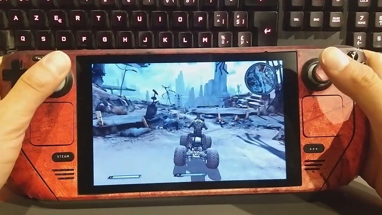 It's 'RAGE' On a Steam Deck With a Grungy Red Scratched Surface Skin For Steam Deck!