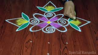 Day - 1 Devi navaratri rangoli design || 7*1 easy rangoli designs || Rashwika Creations || screenshot 5