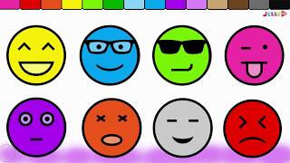 How To Draw and Coloring Pages Emoji Faces - Learn colors Videos For Kids with jellytos