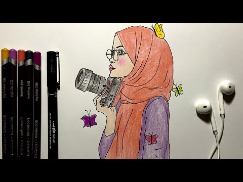 Fotoğraf Çeken Kız Çizimi - Renkli Çizimler - Drawing of Girl Taking Photo