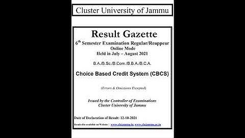CLUSTER UNIVERSITY OF JAMMU  UG 6TH SEM CBCS RESULT DECLARED