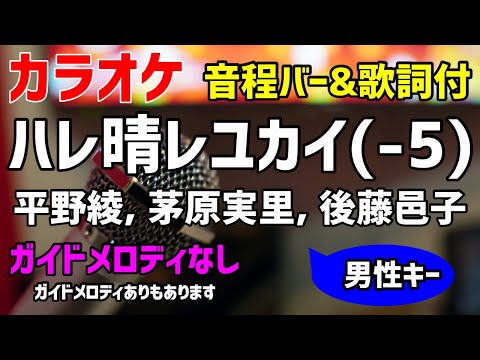 【カラオケ】ハレ晴レユカイ(-5) / 涼宮ハルヒ(平野綾)、長門有希(茅原実里)、朝比奈みくる(後藤邑子)【歌詞付・キー下げ男性キー　涼宮ハルヒの憂鬱】ガイドメロディなし