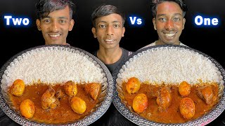 Spicy Chicken Curry Egg Curry With Rice Eating Challenge | Two Vs One Eating Competition