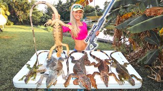 Lizard Massacre Girl Rifle Hunting Iguanas In The Backyard Catch And Cook