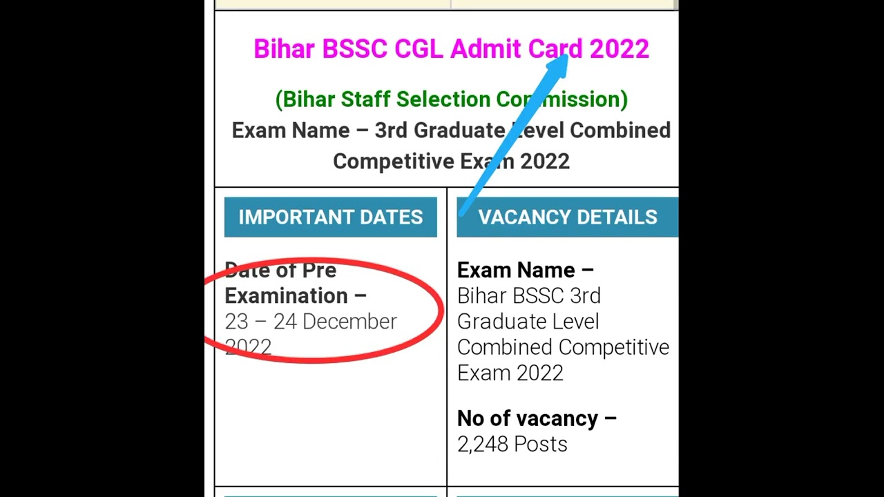 Bihar BSSC CGL Admit Card 2022 l. Bihar Staff Selection Commission admit card download 